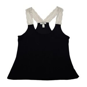Nicole Miller New York Tank Top Womens Medium Black Y2K Lace Ribbed Racerback